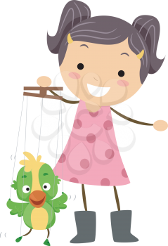 Illustration of a Little Puppeteer Manipulating Her Puppet