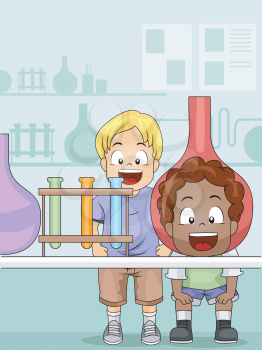 Illustration of Kids in a Science Laboratory