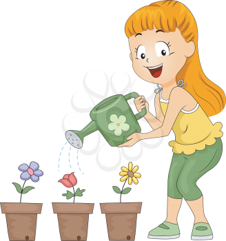 Illustration of a Kid Watering Flowers / Gardening Club