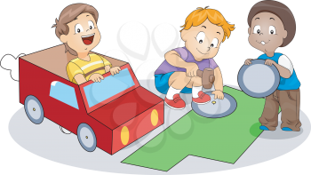 Illustration of Kids Making Paper Kart