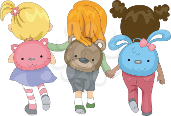 Illustration of Kids Wearing Schoolbags with Animal Designs