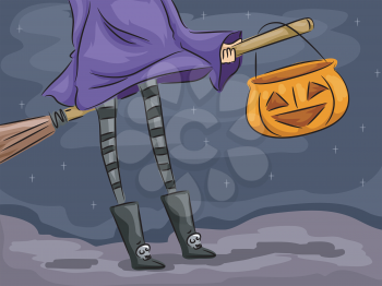 Background Illustration Featuring a Witch on a Broomstick