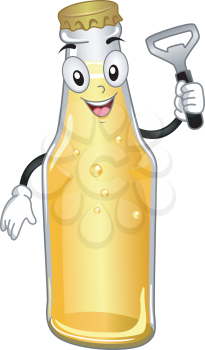 Mascot Illustration Featuring a Bottled Beer Holding a Beer Opener