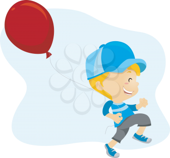 Illustration of a Kid Happily Holding a Balloon