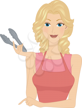 Illustration of a Girl Holding Tongs
