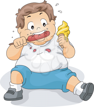 Illustration of an Overweight Boy Eating
