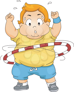 Illustration of an Overweight Boy Using a Hula Hoop