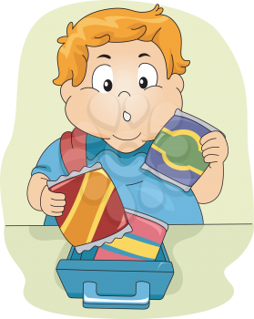 Illustration of an Overweight Boy Deciding on What to Eat