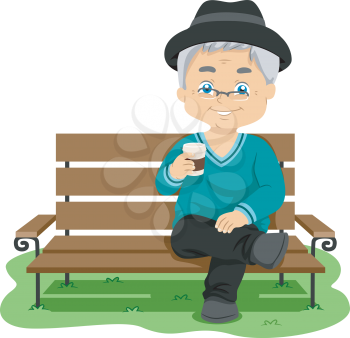 Illustration Featuring an Elderly Man Enjoying His Drink