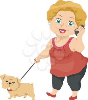 Illustration Featuring an Elderly Woman Taking Her Dog for a Walk