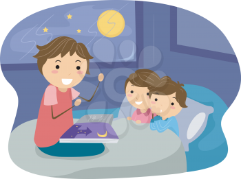 Illustration of Kids Listening to a Bedtime Story