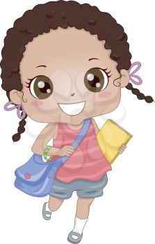 Illustration of an African-American Schoolgirl on Her Way to School