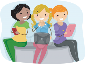 Illustration of Girls Using Tablet PCs