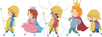 Illustration of Kids Imitating a Royal Parade