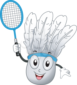 Illustration of a Shuttlecock Mascot Holding a Badminton Racket