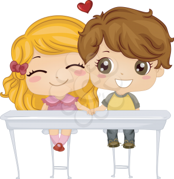Illustration Featuring a Boy and a Girl Holding Hands