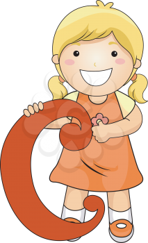 Illustration of a Kid Standing Behind a Letter C