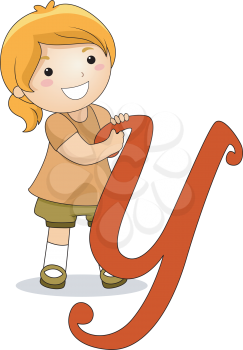 Illustration of a Kid Standing Behind a Letter Y