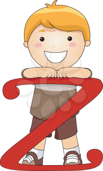 Illustration of a Kid Leaning on a Letter Z