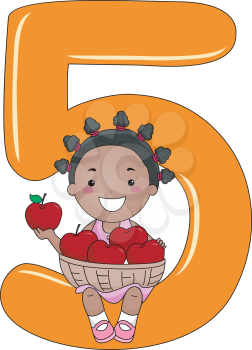 Illustration of a Kid Holding a Basket of Apples