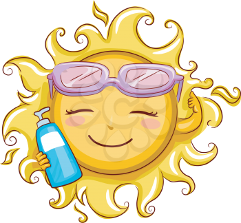 Illustration Featuring the Sun Holding a Sunblock Lotion