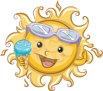 Illustration Featuring the Sun Holding an Ice Cream