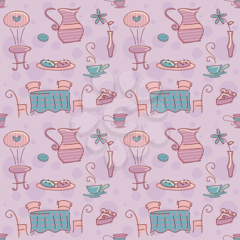Background Seamless Illustration Featuring Tea Party Related Items