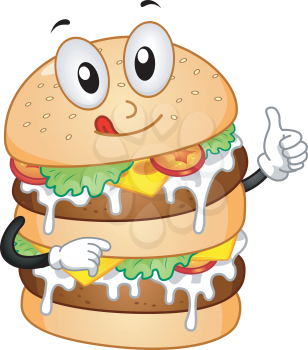 Mascot Illustration Featuring a Burger with Double Patties