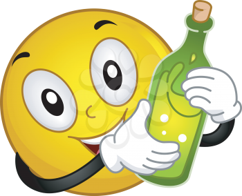 Illustration of a Smiley Holding a Wine Bottle