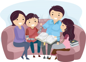 Illustration of a Family Studying the Bible Together