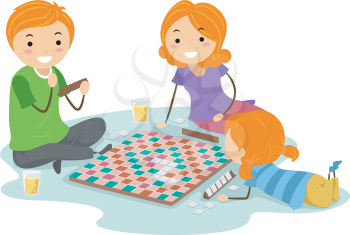 Illustration of a Family Playing a Board Game
