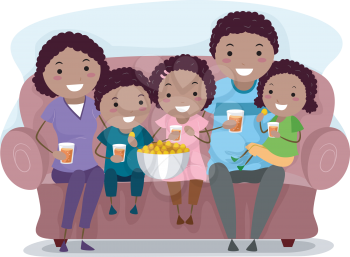 Illustration of a Family Watching a Television Show Together
