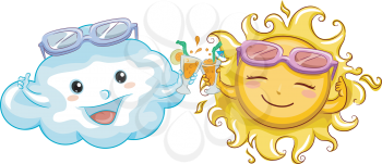 Illustration of a Sun and a Cloud Doing a Toast