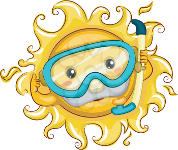 Illustration of a Cheerful Sun Wearing Snorkeling Gear