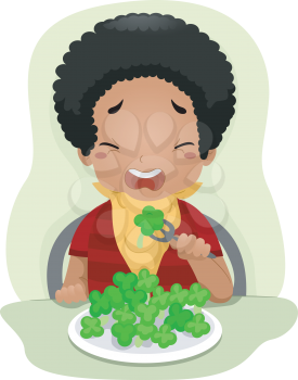 Illustration of a Kid Eating Vegetables Against His Will