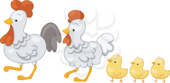 Illustration Featuring a Family of Chickens