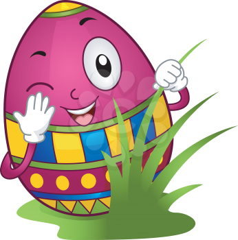 Illustration of an Easter Egg Hiding Behind Grasses