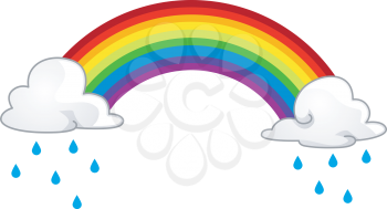 Illustration of a Rainbow Hiding Behind Rainclouds