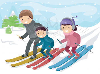 Illustration of a Family Skiing Together