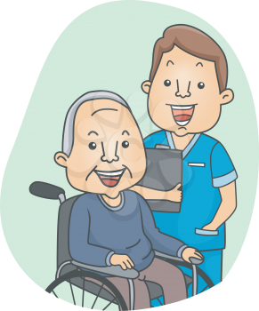 Illustration of a Nurse and His Elderly Patient