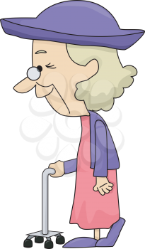 Royalty Free Clipart Image of an Elderly Woman With a Cane
