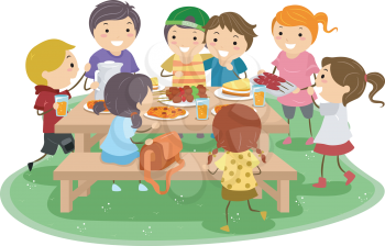 Royalty Free Clipart Image of Children Having a Picnic