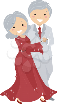 Royalty Free Clipart Image of an Older Couple Dancing