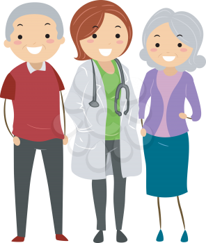 Royalty Free Clipart Image of a Senior Couple With Their Doctor