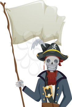 Royalty Free Clipart Image of a Skeleton With a Blank Flag