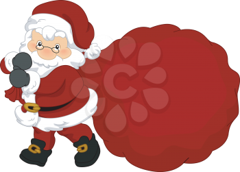 Royalty Free Clipart Image of Santa With a Bag of Toys