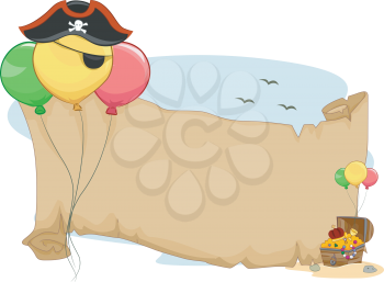 Royalty Free Clipart Image of a Pirate Party Scroll