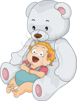 Royalty Free Clipart Image of a Little Girl With a Big Bear