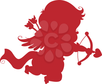 Royalty Free Clipart Image of a Silhouetted Red Cupid