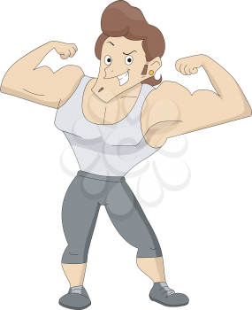 Royalty Free Clipart Image of a Man Showing His Muscles